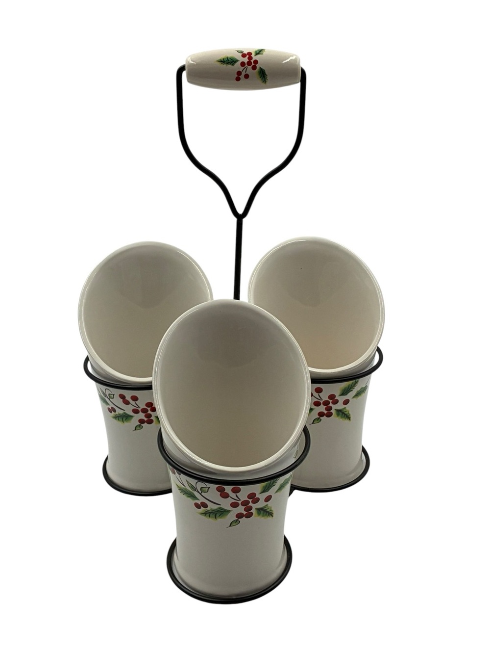 Collections Etc Christmas Holly Berry Flatware Utensil Caddy 3 Cup Holder